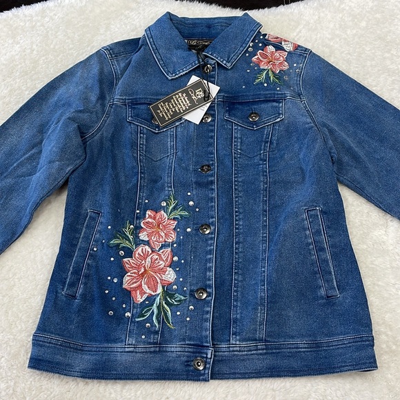 🎁 DG2 Diane Gilman Floral Embroidered Denim Jacket - Picture 4 of 9